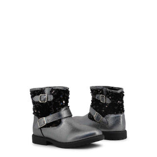 Silver and black sequined ankle boots.