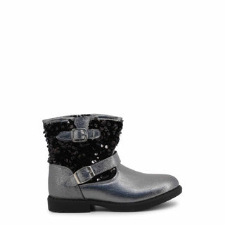 Silver and black sequined ankle boot.