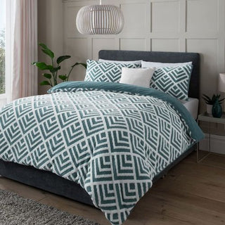 GEO JACQUARD FLEECE DUVET SET TEAL KS