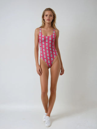 Double S Logo One-Piece Swimsuit in Cerise Pink - one piece