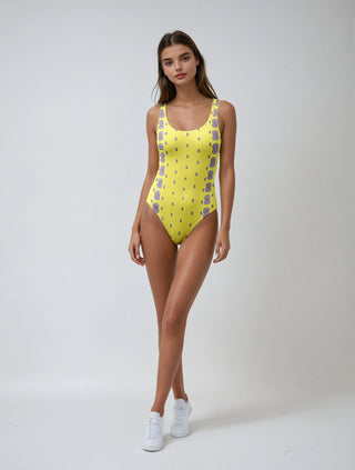 Double S Logo One-Piece Swimsuit in Yellow pink - one piece