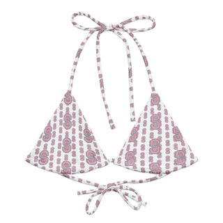 Double S Logo Print Bikini Top in White Pink - XS