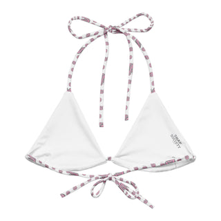 Double S Logo Print Bikini Top in White Pink
