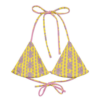 Double S Logo Print Bikini Top in Yellow Pink - XS