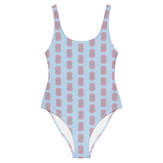 Double S One-Piece Swimsuit in Blue Pink - XS - one piece
