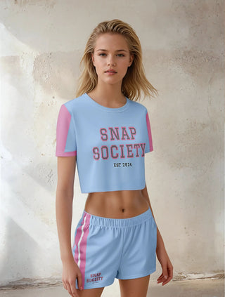 Society Logo Crop Tee in Blue Pink - t-shirt