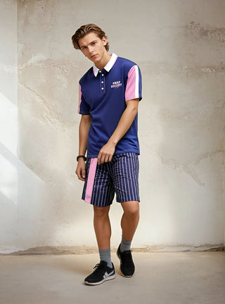 Navy Stripe Contrast Logo Shorts - Swimwear