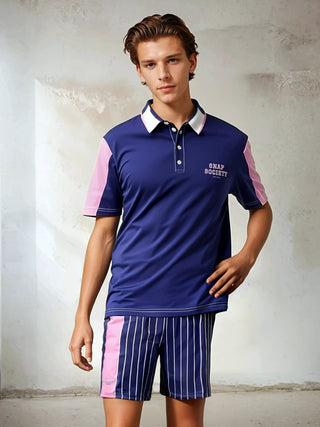 Official Logo Contrast Slim Fit Polo Navy - polo shirt