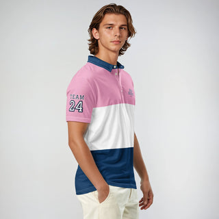 Snap Society Sporting Polo - Pink/Navy - polo shirt