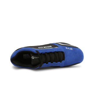 Blue and black racing shoe.